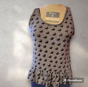 Bjewel sleeveless shirt /tunic in blue heather and black, sheer black bunnies